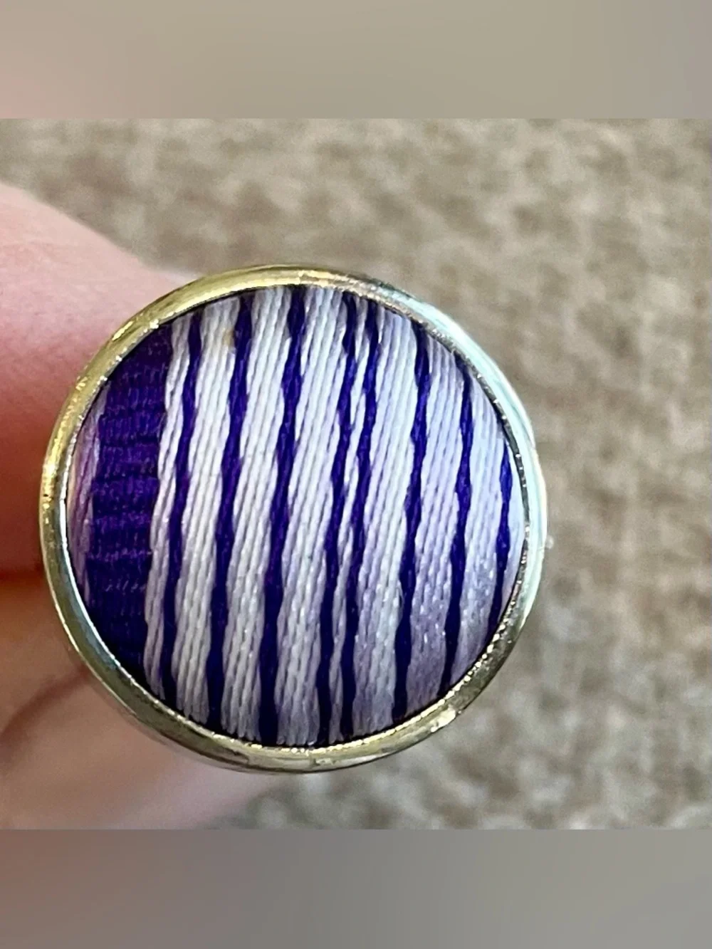 Silvertone Purple White Fabric Round Cuff Links Men’s Professional Wedding Work